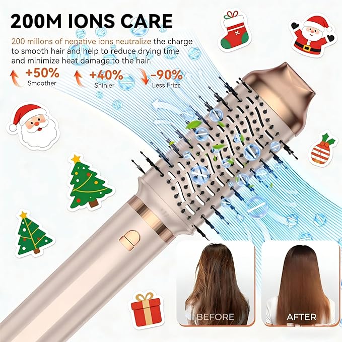 6 in 1 Hair Styler,110-120V Hair Dryer Brush,110,000 RPM High-Speed,Negative Ion & 4 Adjustable Temp Hot-Air Hair Brush,Detachable Hot Air Styler Set for Women (Pink Gold)