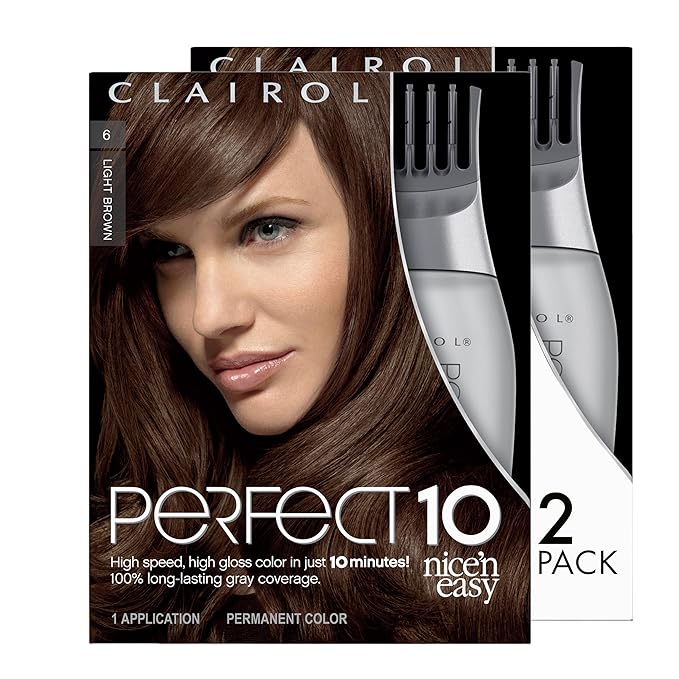 Clairol Nice'n Easy Perfect 10 Permanent Hair Dye, 6 Light Brown Hair Color, Pack of 2