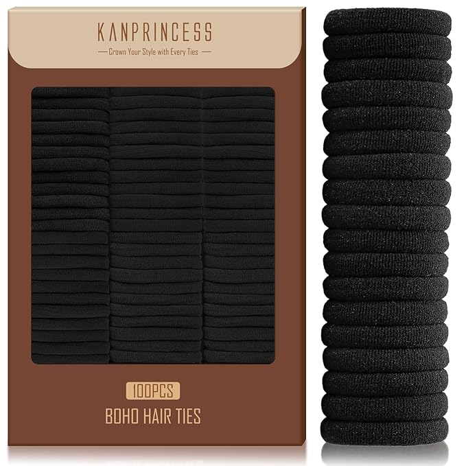 Nylon Black Hair Ties - No Damage,Strong Soft Cotton Hair Bands Accessories for Thick Hair 100PCS Ponytail Holders for Women Girls