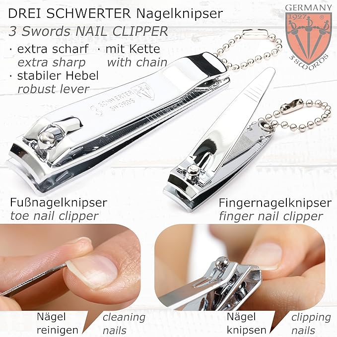 3 Swords Germany - brand quality 5 piece manicure pedicure grooming kit set for professional finger & toe nail care scissors clipper fashion leather case in gift box, Made by 3 Swords (00804)