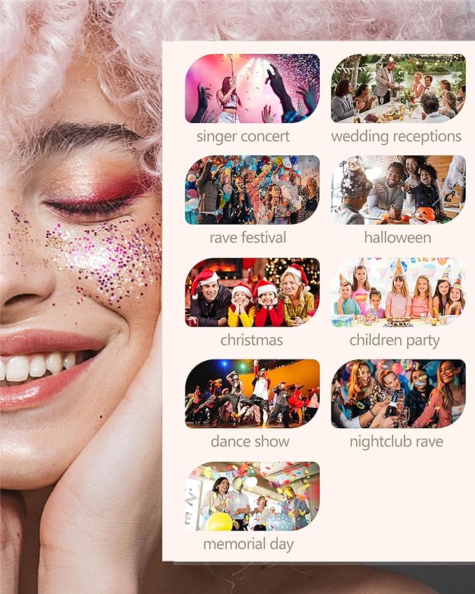 6PCS Blue Face Body Glitter Gel，Holographic Chunky Sequins Body Glitter Paint for Party Singer Concerts Music Festival Rave Accessories for Girls Women Face Body DIY Sparkling Makeup