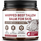 Beef Tallow for Skin - Whipped Tallow and Honey Balm - Grass Fed Beef Tallow for Face, Daily Moisturizer & Body Butter - Natural Non Comedogenic Skincare (4.3 oz)