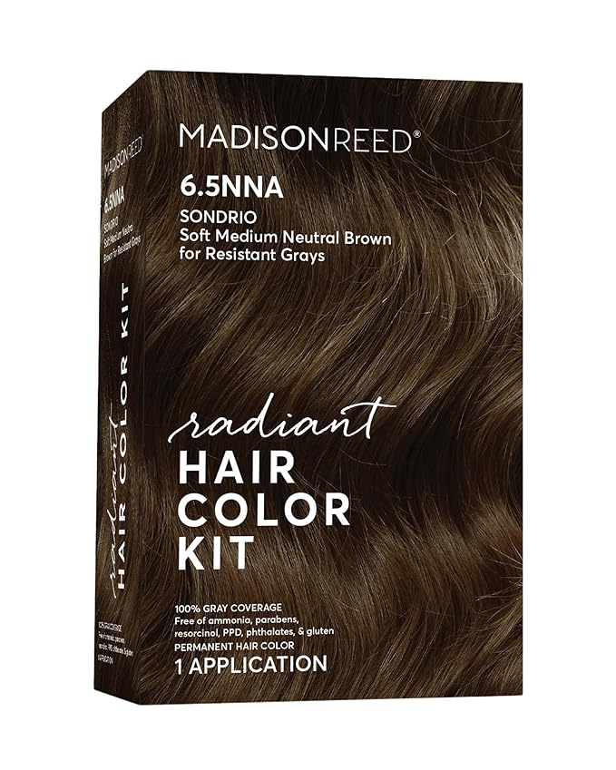 Madison Reed Radiant Hair Color Kit - 6.5NNA Medium Neutral Brown (Sondrio), 100% Gray Hair Coverage Permanent Hair Dye for Resistant Grays | PPD-Free & Ammonia-Free, 1 Pack