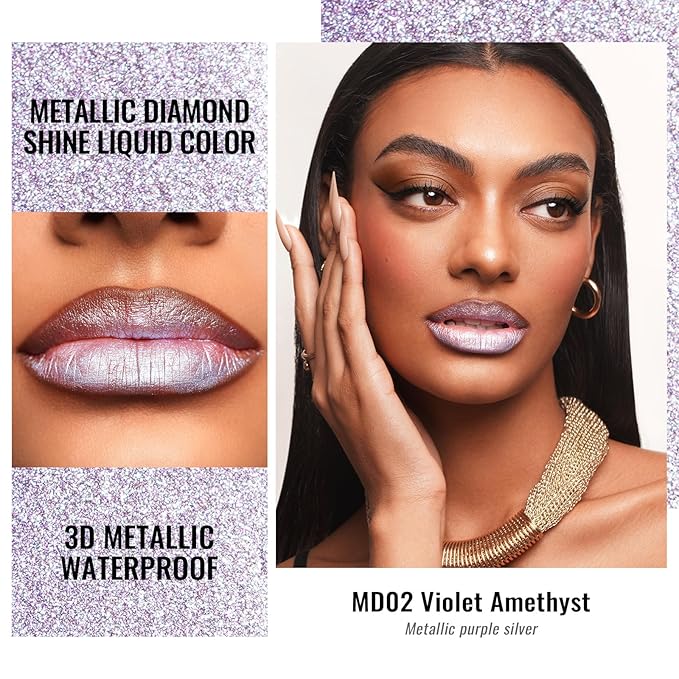 Oulac Metallic Shine Liquid Lipstick Set for Women, Dual Use for Lips & Eyeshadow, Long Lasting Lip Gloss, Metallic Matte High Impact Lip Color No Transfer Vegan Formula, 4.5ml, MD01+02+08