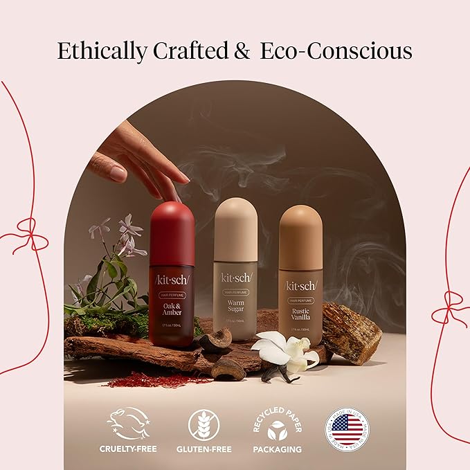 Kitsch Hair Perfume for Women- Warm Sugar and Oak & Amber | Clean, Deodorizing & Patented Odor-Eliminating Technology Hair Spray & Body Mist- Freshen Hair, Pillows | Ideal Gifts for Women - 50mL, 2pcs