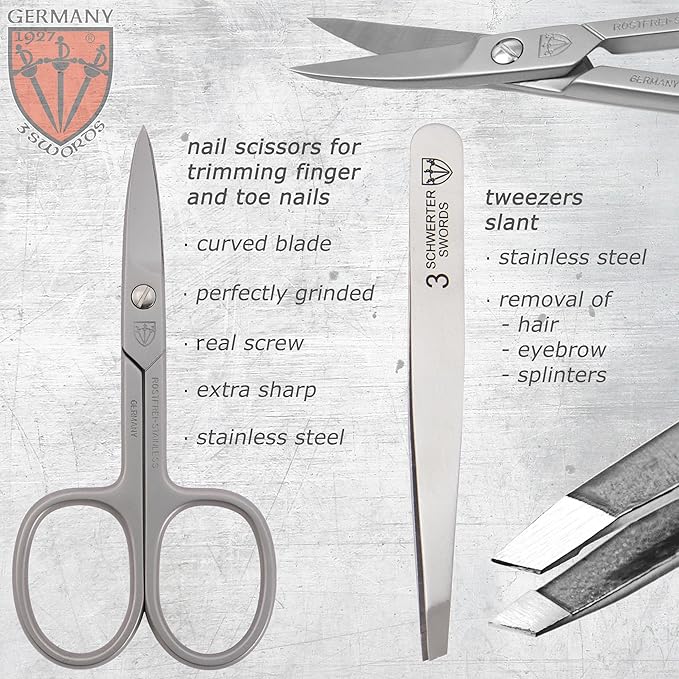 3 Swords Germany - brand quality 6 piece manicure pedicure kit set - stainless steel nail care tools - Made in Solingen Germany (500)