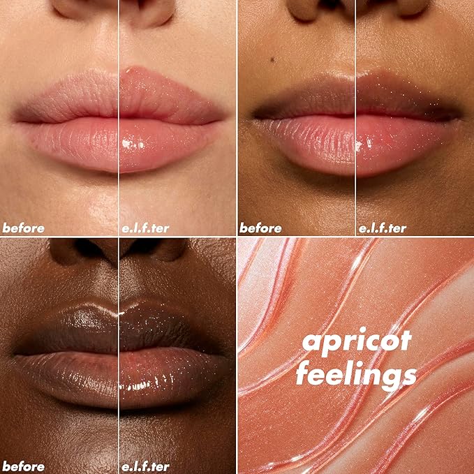 e.l.f. Glow Reviver Plumping Lip Oil, Tinted Lip Plumper For A High-Shine, Plump Finish, Infused With Jojoba Oil, Vegan & Cruelty-Free, Apricot Feelings