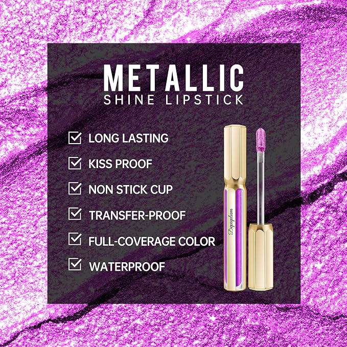 Purple Lipsticks for Women Metallic Lipstick Long Lasting Lip Gloss Metal Shine Lightweight Hydrating Full Coverage Lip Color, DP102 Piggy