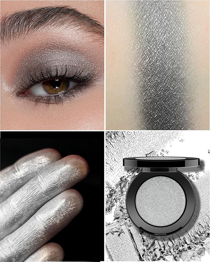 Silver Eyeshadow Single Handmade Shimmer Gothic Eye Sahdow Makeup Palette for Halloween Pigmented Intense Color Silver Eyes-1Silver