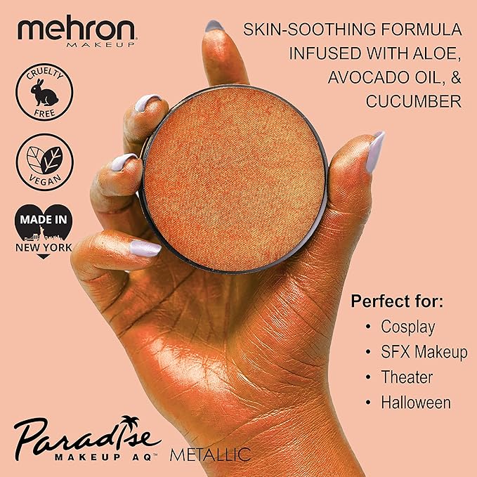 Mehron Paradise FX Metallics – Metallic Orange 1.4 oz | Professional Water Activated Shimmering Metallic Paint for Raves, Costumes, Special Effects, Halloween, Stage, Screen, Theater & Cosplay FX