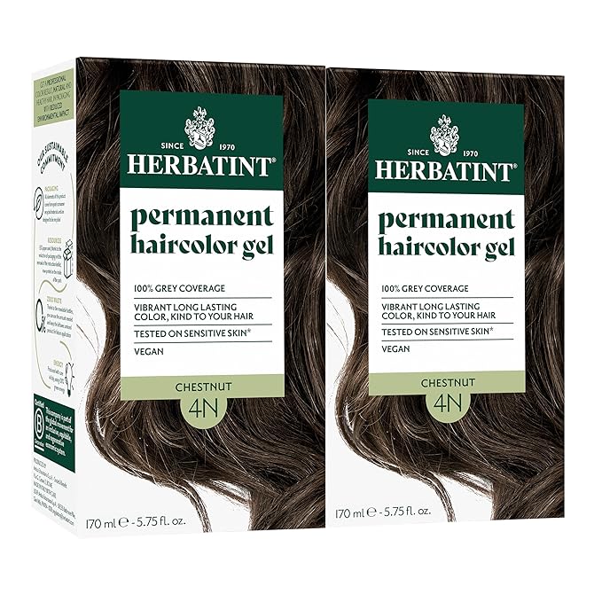 Herbatint Permanent Hair Dye - 4N Chestnut - For Up To 100% Gray Coverage of Resistant Gray Hair - Ammonia-Free, Alcohol-Free & Vegan - Salon Influenced Hair color 5.75 fl oz (2 Pack)