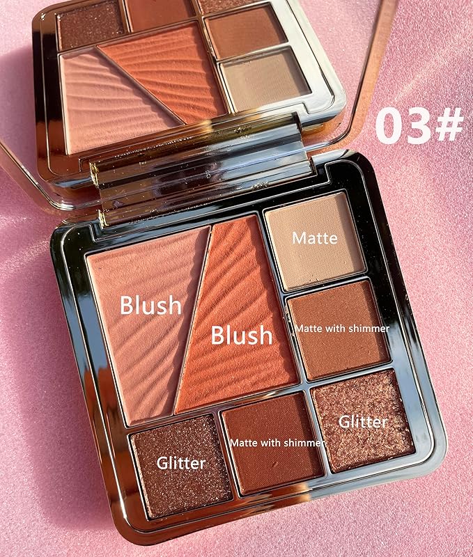 All-in-One Eyeshadow Palette, 7 Colors Eye Shadow Palette, Glitter, Matte, Shimmer Eyeshadows, Blush, Highlighter Contour Makeup Palettes, Highly Pigmented Waterproof Long Lasting. (Color 3)