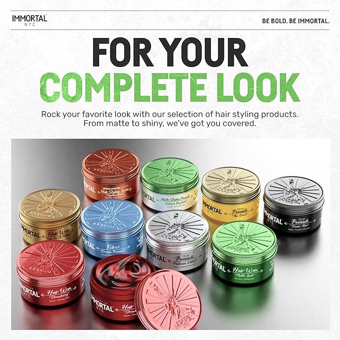 Immortal NYC Matte Styling Extreme Dry Look Pomade - 7 out of 9 Holding Ability, Matte Finish - All Natural Water-Based Hair Wax for Men - No Residue, All Hair Types