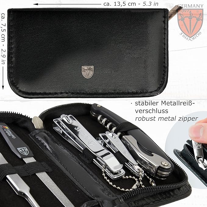3 Swords Germany - brand quality 5 piece manicure pedicure grooming kit set for professional finger & toe nail care scissors clipper fashion leather case in gift box, Made by 3 Swords (00804)