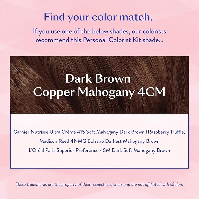 eSalon Permanent Hair Color & Hair Dye Kit - Dark Brown Copper Mahogany - Personal Colorist for Up To 100% Gray Coverage, All Hair Types - Professional-Grade Ammonia-Free