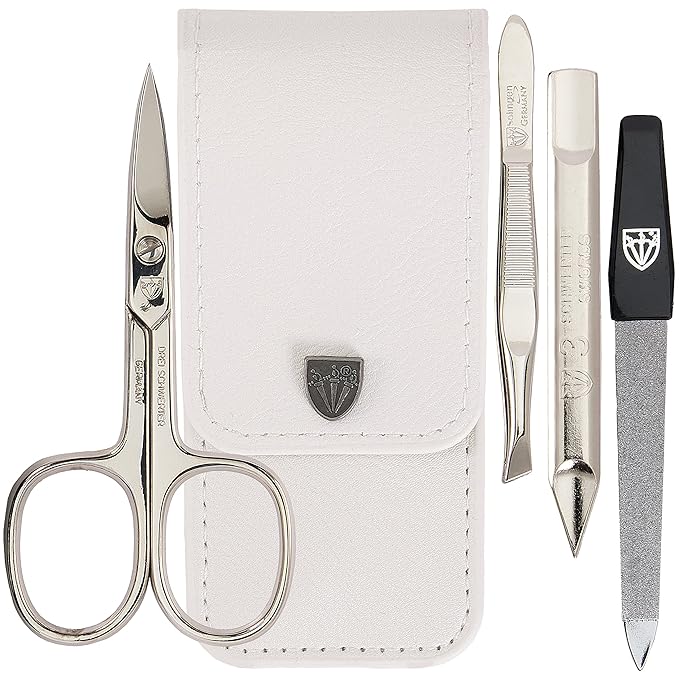 3 Swords Germany - brand quality 3 piece manicure pedicure grooming kit set for professional finger & toe nail care scissors tool genuine leather case in gift box, Made in Solingen Germany (02655)