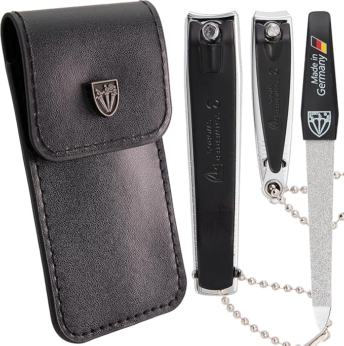 3 Swords Germany – Brand Quality fingernail & toenail Clipper, Manicure, Pedicure Nail Care by with Metal Nail File and case, Black Edition