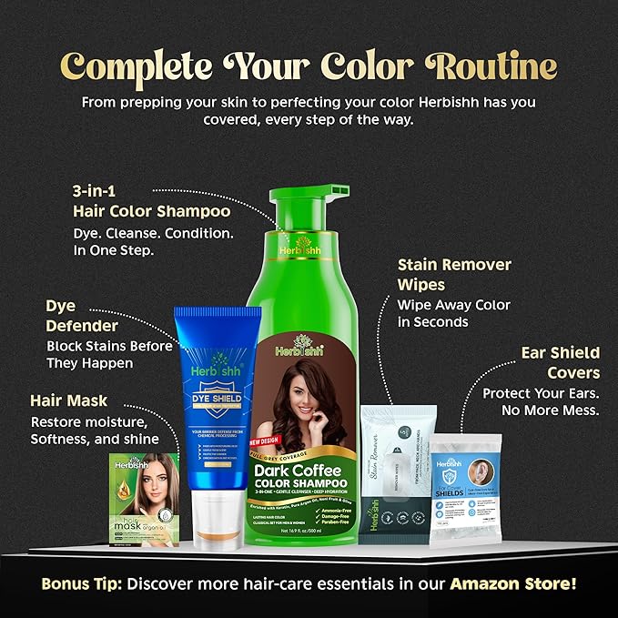 Herbishh Hair Color Shampoo for Gray Magic Dye Colors in Minutes Long Lasting 500ml 3-In-1 Color Ammonia-Free (Dark Coffee)