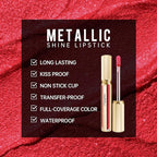 Red Lipsticks for Women Metallic Lipstick Long Lasting Non Stick Cup Lip Gloss, Metal Shine Lightweight Hydrating Full Coverage Lip Color, DP105 Red Riot