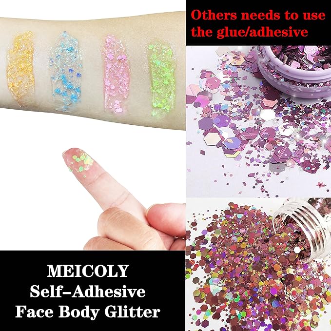 MEICOLY Neon Pink Body Glitter Gel,UV Blacklight Chunky Face Glitter Gel,Glow in The Dark Glitter Paint,Singer Concert Music Festival Party Rave Accessories,Halloween Glitter Makeup for Women,50ml