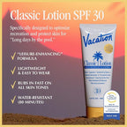 Vacation Classic Sunscreen Lotion SPF 30 & Air Freshener Bundle, Water-Resistant, Lightweight, Transparent on All Skin Tones, Dermatologist-Tested, Vegan, Travel Size, 3.4 Fl. Oz.