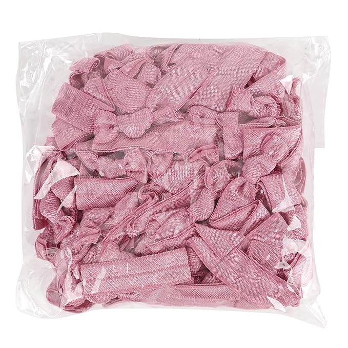 MEEDEE 100 Pack Rosy Mauve Color Hair Ties For Women No Crease Soft Elastic Ribbon No Damage Pink Hair Ties Knotted Ouchless Hair Ribbon Yoga Hair Ribbons Elastic Bracelets