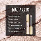 Silver Lipsticks for Women Metallic Lipstick Long Lasting Non Stick Cup Lip Gloss, Shimmer Lightweight Hydrating Full Coverage Lip Color, DP110 Moonlight