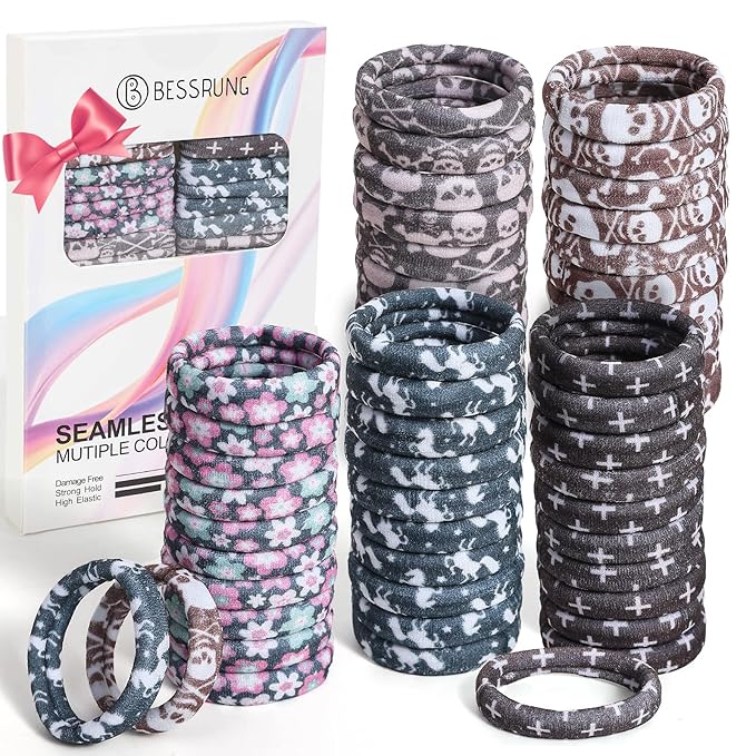 Bessrung 50 Pack Seamless Elastic Hair Ties for Women Girls, No Damage Ponytail Holders for Thin Thick Hair, Snag-Free Hair Bands for Women's Hair, Hair Accessories Christmas Gift(Chocolate brown)