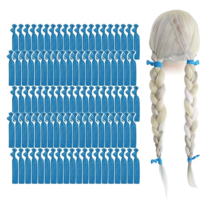 MEEDEE Turquoise Blue Soft Knotted Elastic Hair Ties - 100 Pack, No Crease, No Damage, Ouchless for Pony Tails and Yoga, Multi-Use as Bracelets