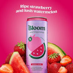 Bloom Nutrition Sparkling Energy Drink - Natural Caffeine, Zero Sugar, 180mg Caffeine - Antioxidant-Rich with Green Coffee Bean, Green Tea Extract, Prebiotics - Strawberry Watermelon - 12oz 12 Pack