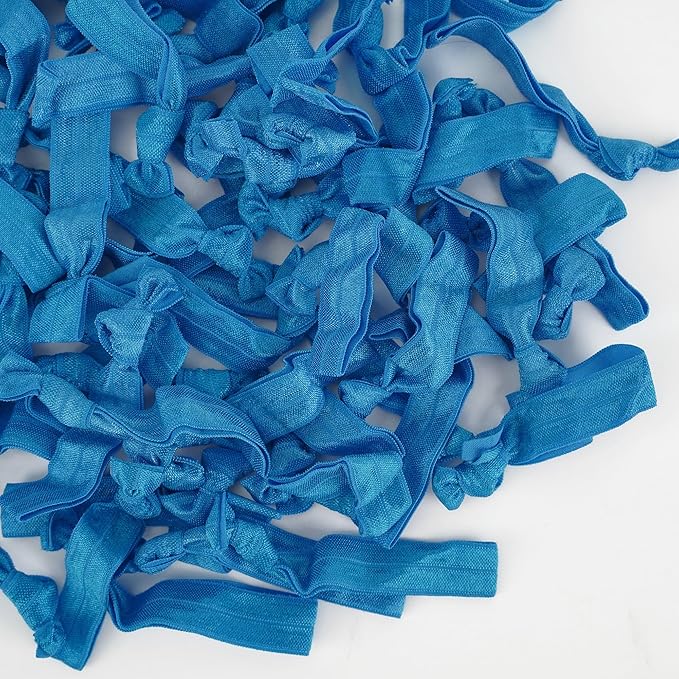 MEEDEE Turquoise Blue Soft Knotted Elastic Hair Ties - 100 Pack, No Crease, No Damage, Ouchless for Pony Tails and Yoga, Multi-Use as Bracelets