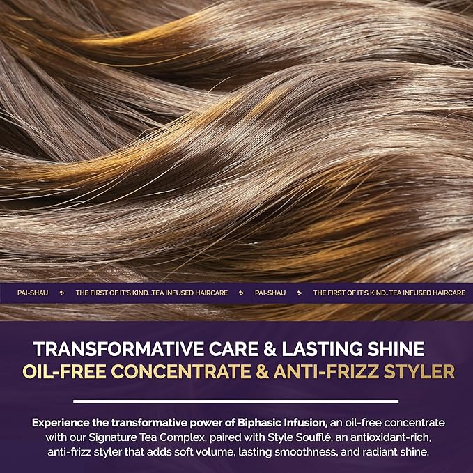 Pai-Shau Biphasic Infusion & Style Soufflé Set - Oil-Free Hair Rejuvenating Serum - Provides Shine, Thermal, and Environmental Protection, 4oz & Medium Hold Styling Cream for All Hair Textures, 5.9oz
