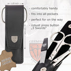 3 Swords Germany - brand quality 3 piece manicure pedicure grooming kit set for professional finger & toe nail care scissors file genuine leather case in gift box, Made in Solingen Germany