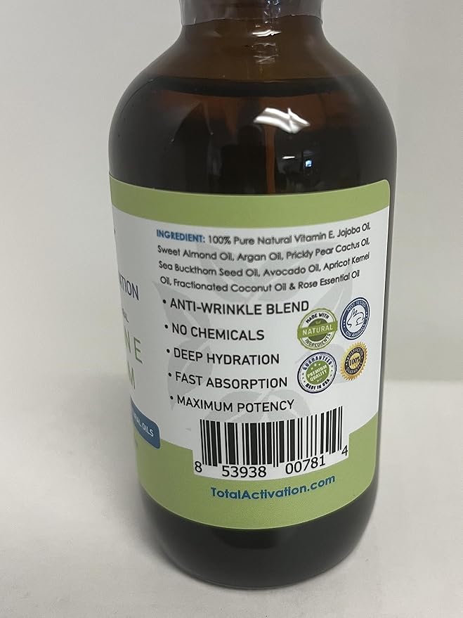 Total Activation Vitamin E Face Serum – Organic Vitamin E Oil 100% Pure, Cold Pressed for Skin, Face, Hair & Nails – Moisturizer for Dry Skin, Scars & Anti-Aging – for Glowing Skin – 4 oz
