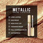Gold Lipsticks for Women Metallic Lipstick Long Lasting Non Stick Cup Lip Gloss, Shimmer Lightweight Hydrating Full Coverage Lip Color,DP111 Ponyo