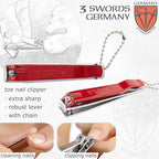 3 Swords Germany – Brand Quality fingernail & toenail Clipper, Manicure, Pedicure Nail Care by with Metal Nail File and case, red Edition