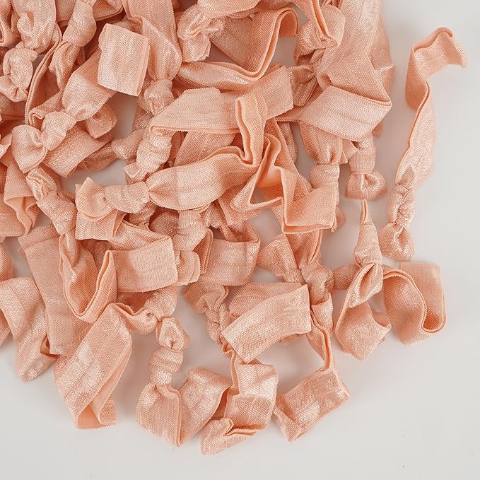 MEEDEE 100 Pack Peach Hair Ties For Women No Crease Soft Elastic Ribbon No Damage Peach Hair Ties Knotted Ouchless Hair Ribbon Yoga Hair Ribbons Elastic Bracelets