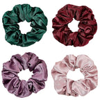 Silk Scrunchies for Girls and Women - Cute Hairties for Thick, Curl, or Fine Hair, No Crease Soft Hair Accessories, Ponytail Holders (Burgundy, Purple, Pink, Green)