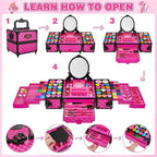 99 Pcs Kids Makeup Kit for Girls, Princess Toys Real Washable Cosmetics Set with Mirror, Hair Ties, Nails, Rings, Earrings, Necklace, Perfect for 3 4 5 6 7 8 Year Old Girls Birthday