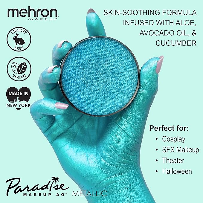 Mehron Paradise FX Metallics – Metallic Blue 1.4 oz | Professional Water Activated Shimmering Metallic Paint for Raves, Costumes, Special Effects, Halloween, Stage, Screen, Theater & Cosplay FX