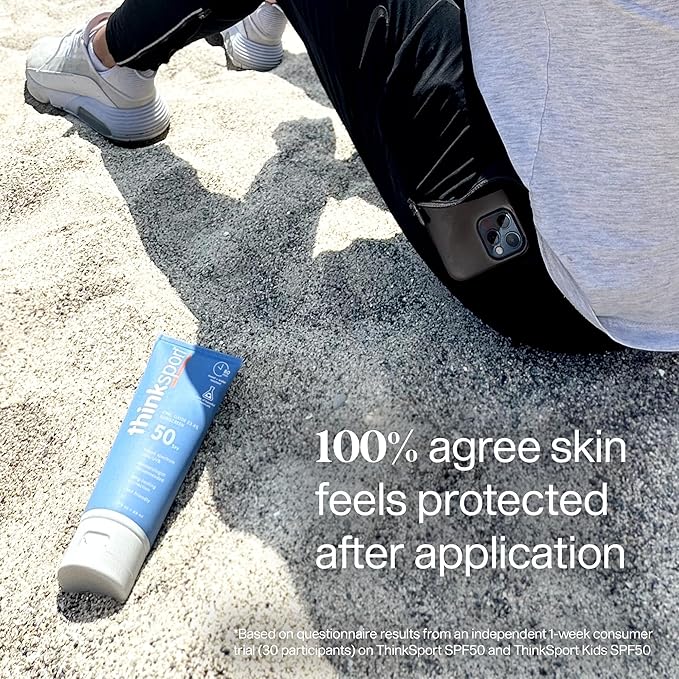 Thinksport SPF 50+ Mineral Sunscreen with Zinc Oxide, 3 Fl Oz - Safe, Natural Sunscreen Lotion for Sports & Active Use, Water Resistant Reef Safe, Broad Spectrum UVA/UVB Sun Screen for Sun Protection