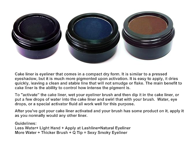 Black Matte Cake Eyeliner & Pressed Eyeshadow, Water Activated Powder; Gluten & Cruelty Free