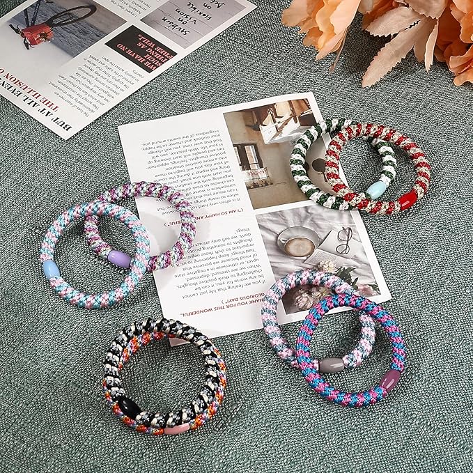 30 Pcs Hair Ties No Damage for Women Girls, High Elastic Braided Hair Ties for Thick Hair, Soft Ponytail Holders, No Crease Hair Bands for Curly Thin Hair Scrunchies (Striped Theme)