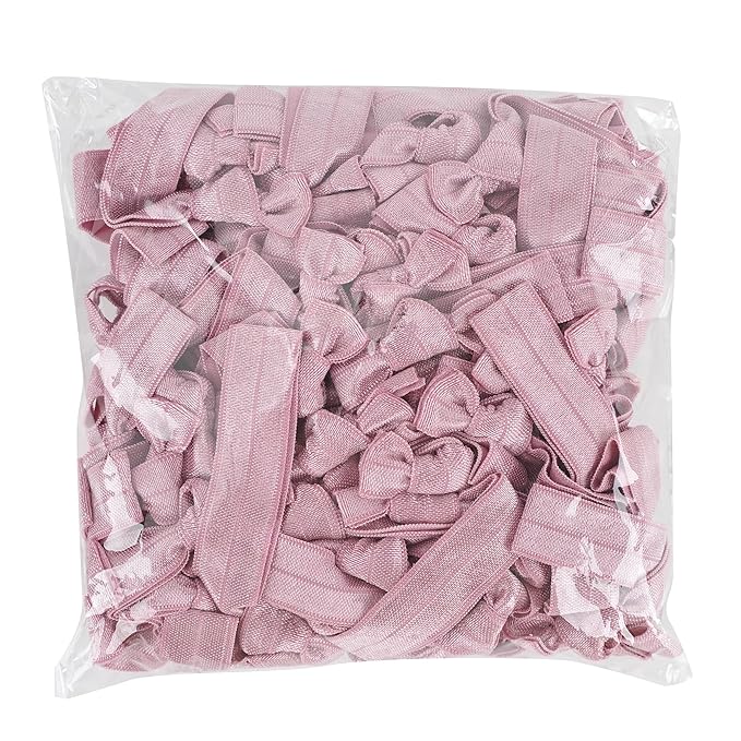 MEEDEE 100 Pack Dusty Rose Color Hair Ties For Women No Crease Soft Elastic Ribbon No Damage Pink Hair Ties Dusty Rose Knotted Ouchless Hair Ribbon Yoga Hair Ribbons Elastic Bracelets