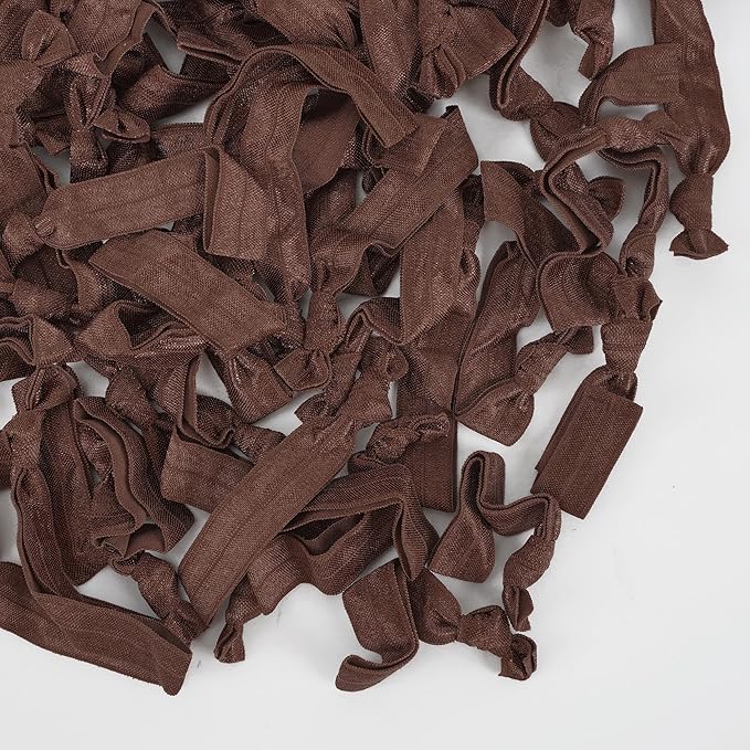 MEEDEE 100 Pack Brown Hair Ties For Women No Crease Soft Elastic Ribbon No Damage Brown Hair Ties Knotted Ouchless Hair Ribbon Yoga Hair Ribbons Elastic Bracelets