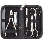 3 Swords Germany - brand quality 6 piece manicure pedicure grooming kit set for professional finger & toe nail care scissors clipper genuine leather case in gift box, Made in Solingen Germany (02259)