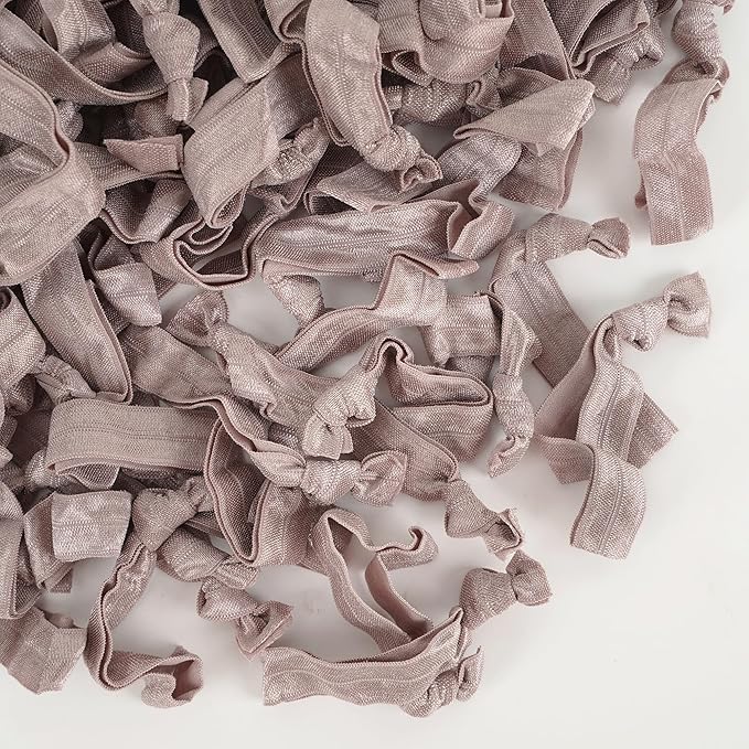 MEEDEE 100 Pack Taupe Hair Ties For Women No Crease Soft Elastic Ribbon No Damage Taupe Hair Ties Knotted Ouchless Hair Ribbon Yoga Hair Ribbons Elastic Bracelets