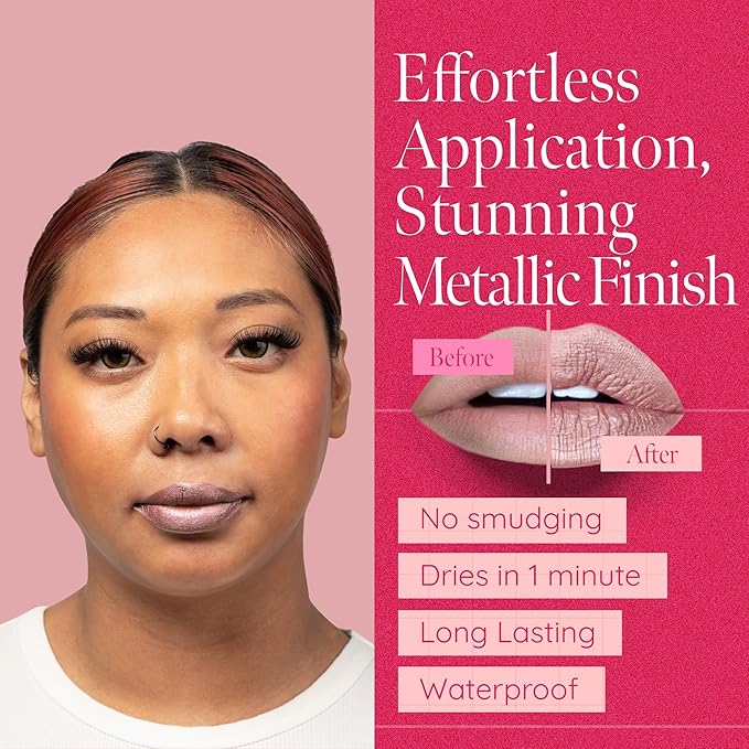 Aromi Metallic Liquid Lipstick | Light Brown Nude Lip Color for Women, Long-lasting, Shimmery Finish, Vegan, Handmade (Brown Sugar)