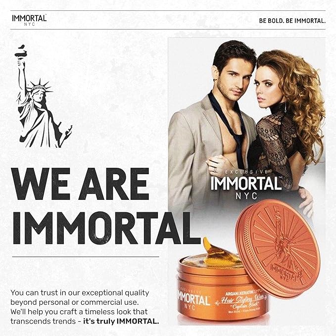 Immortal NYC Captain Black Hair Wax - 8 out of 9 Holding Ability, Max Shine - All Natural Water-Based Hair Wax for Men - No Residue, All Hair Types
