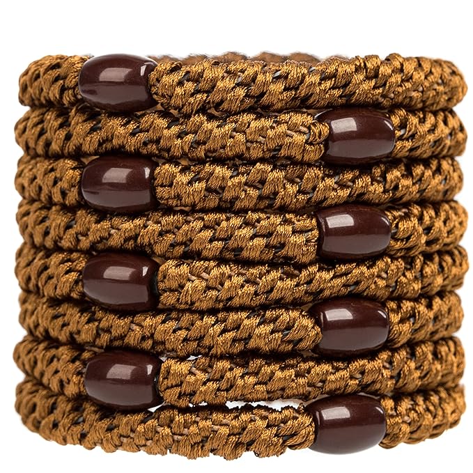 AXEN 8PCS Elastic Hair Tie for Women Girls, Cotton Bands Soft Woven Ponytail Holders for Thick Hair and Curly Hair, Brown